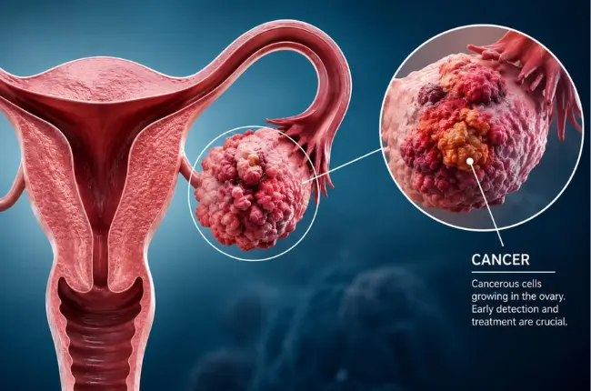 Ovarian cancer cells growing in the ovary